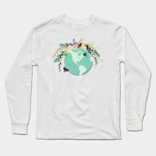 Earth Day Flower Globe Long Sleeve T-Shirt